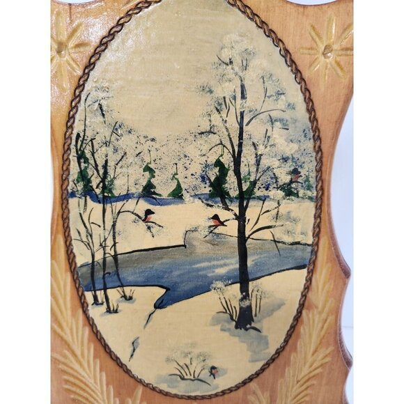 Vintage Carved Wood Etched Cutting Board Winter Scine Decorative Wall Hanging - Picture 2 of 7